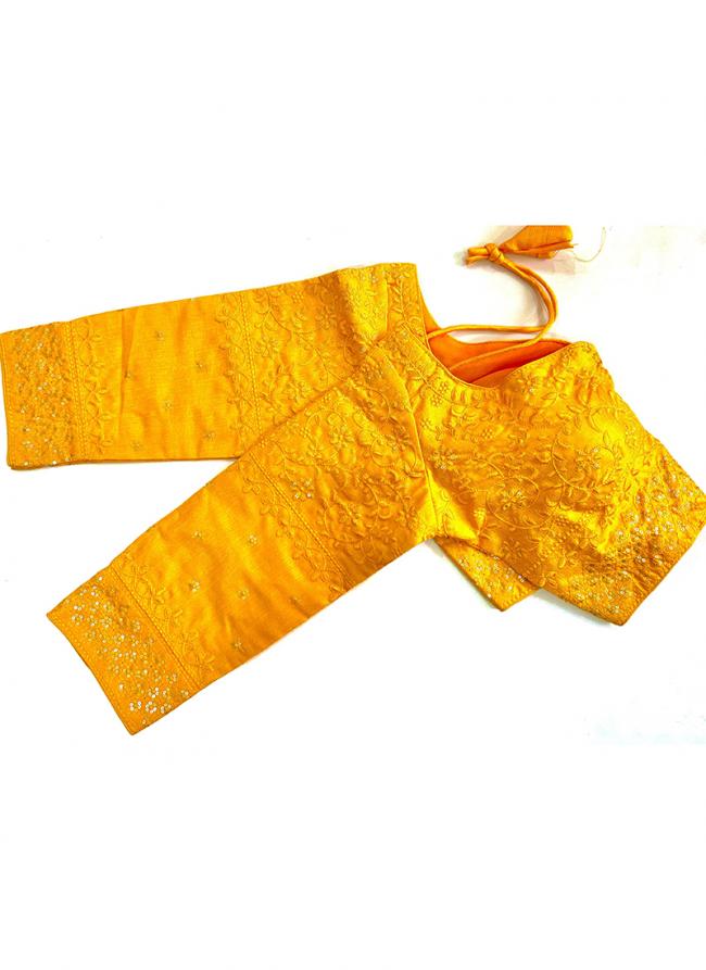 Milan Silk Yellow Traditional Wear Embroidery Work Blouse